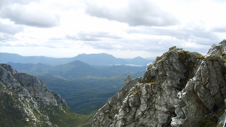 View over Tasmania's south-west wilderness.