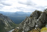 View over Tasmania's south-west wilderness (not suitable for logging stories)