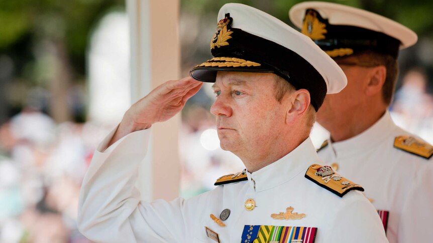 Rear Admiral James Goldrick receives general salute