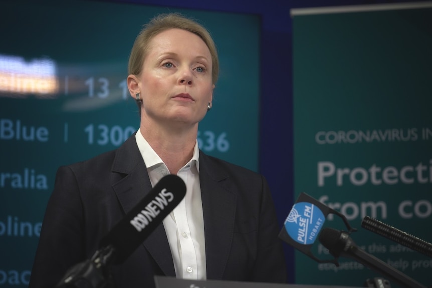 Sarah Courtney addresses a media conference