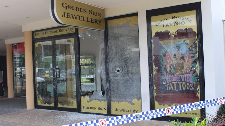 Gun shots at a tattoo parlour in Brisbane Road at Mooloolaba on Qld's Sunshine Coast on April 4, 2013