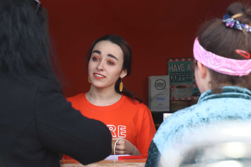 Madeline Hardwick selling coffee at St Helens.