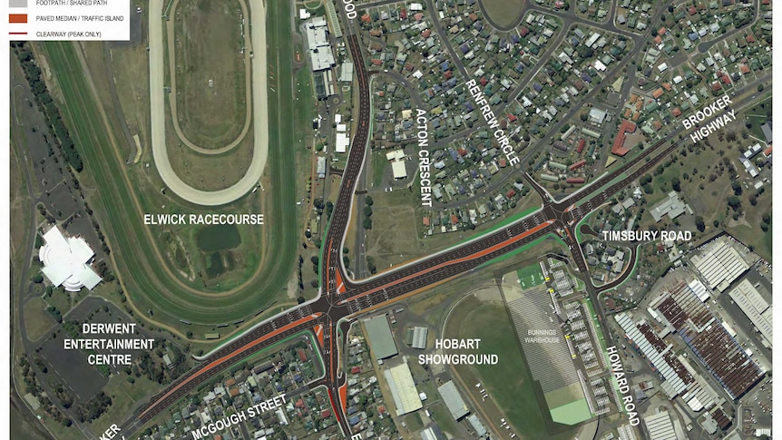 The design plan for the Brooker Highway upgrades around the showground and racecourse.