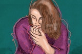 Illustration of woman cowering