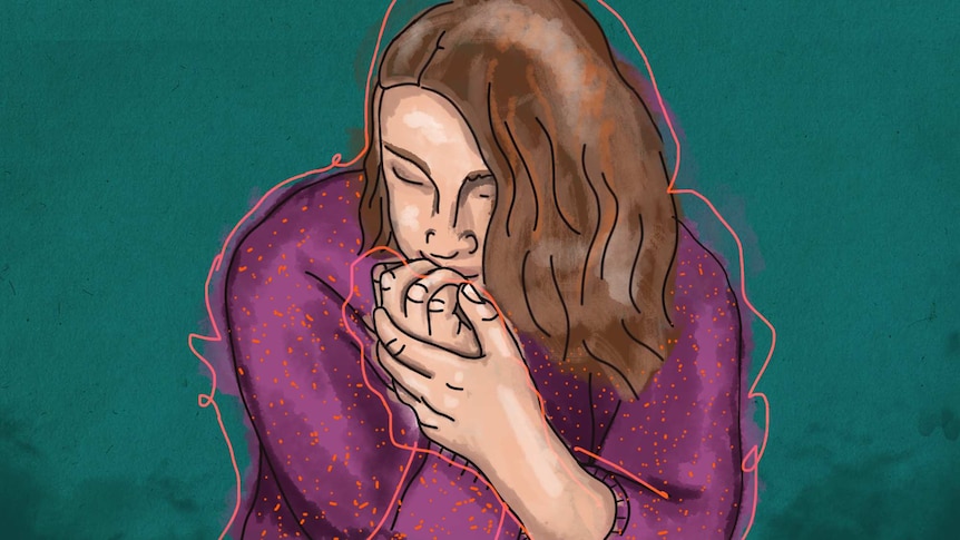 Illustration of woman cowering