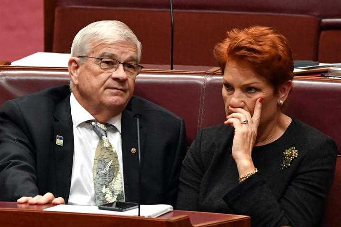 Brian Burston and Pauline Hanson at Parliament House in Canberra