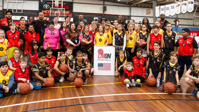Group of Indigenous youth at basketball camp