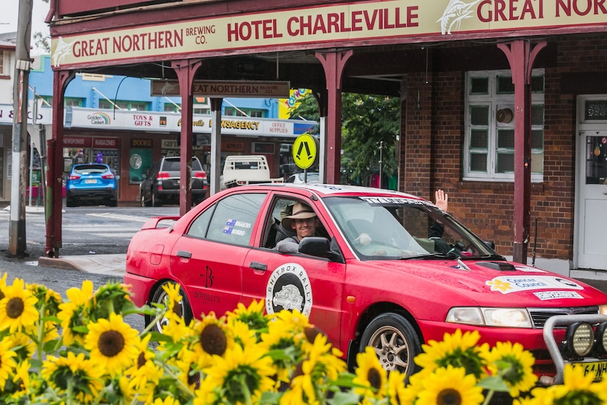 A red car on the streets of Charleville.