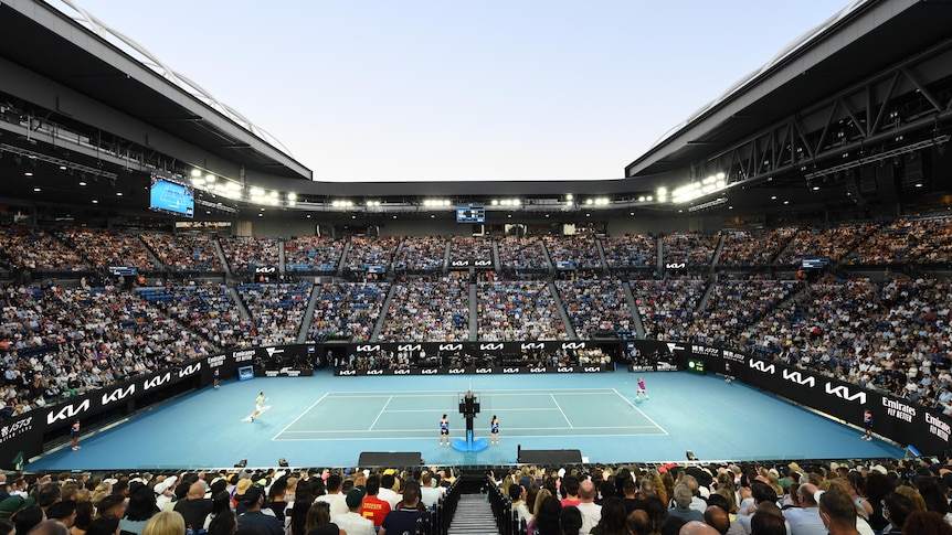 The stands at Rod Laver Arena are full of fans for a match at the Australian Open.