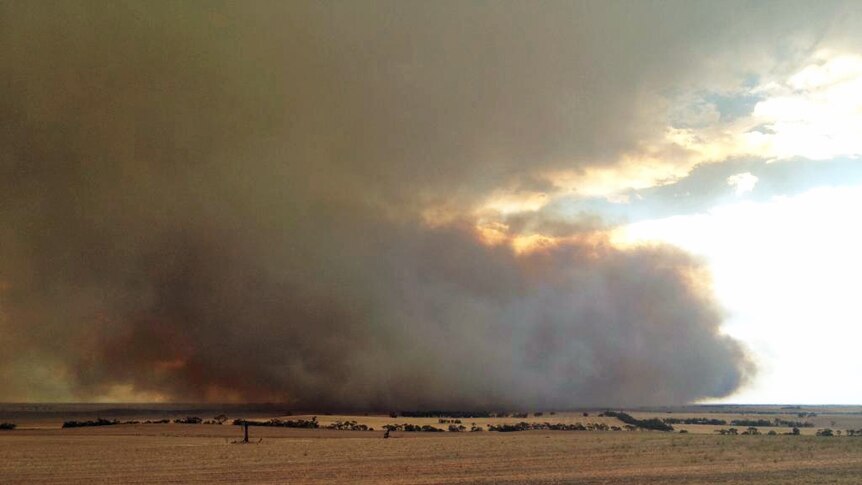 Smoke pouring from a bushfire in the Wyperfeld National Park