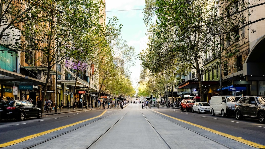 Photo of empty street in Melbourne CBD.