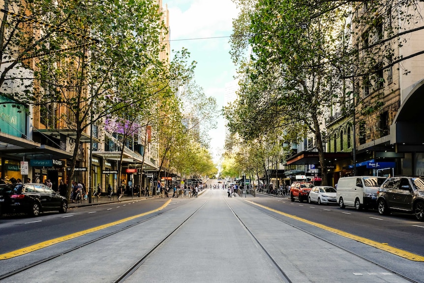 Photo of empty street in Melbourne CBD.