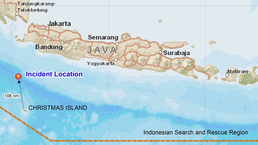 Map of location of sinking of asylum seeker boat.