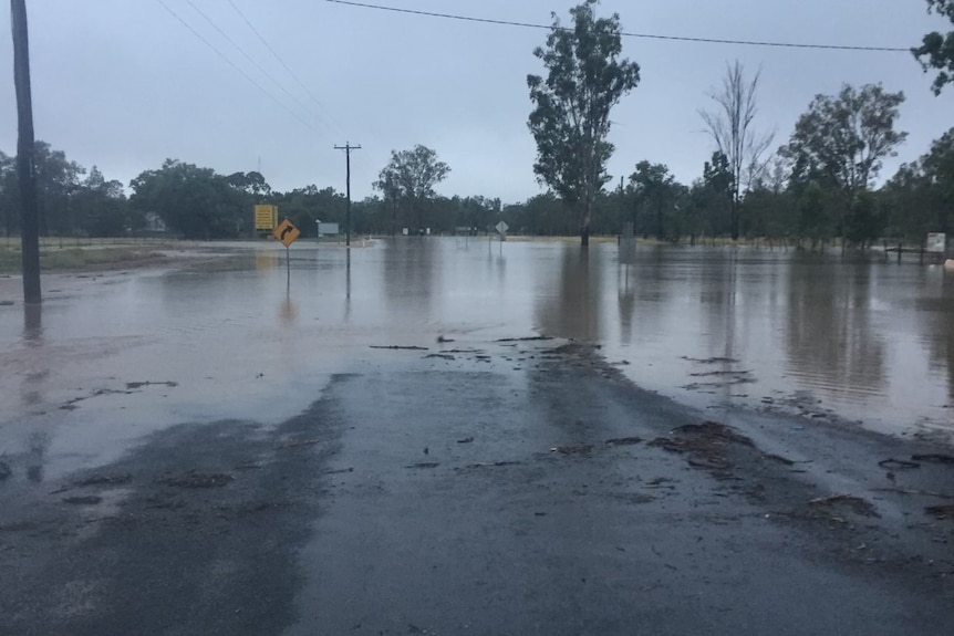 A flooded road.