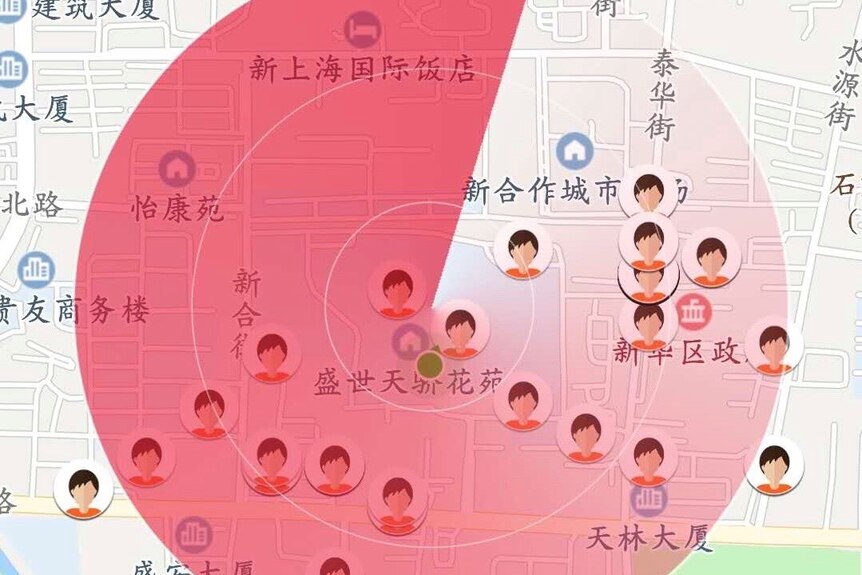 A red circle radius with several avatars highlighting the location of those who fail to repay their debts.