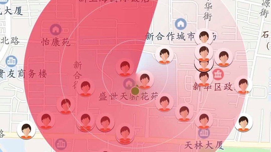 A red circle radius with several avatars highlighting the location of those who fail to repay their debts.