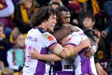 Melbourne Storm celebrate a Ryan Morgan try