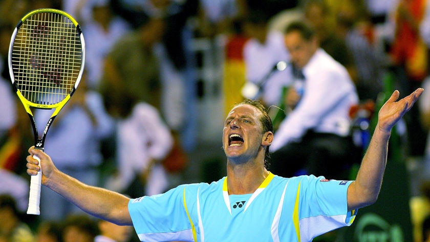 Argentina's David Nalbandian after defeating Spain's David Ferrer in the 2008 Davis Cup final.