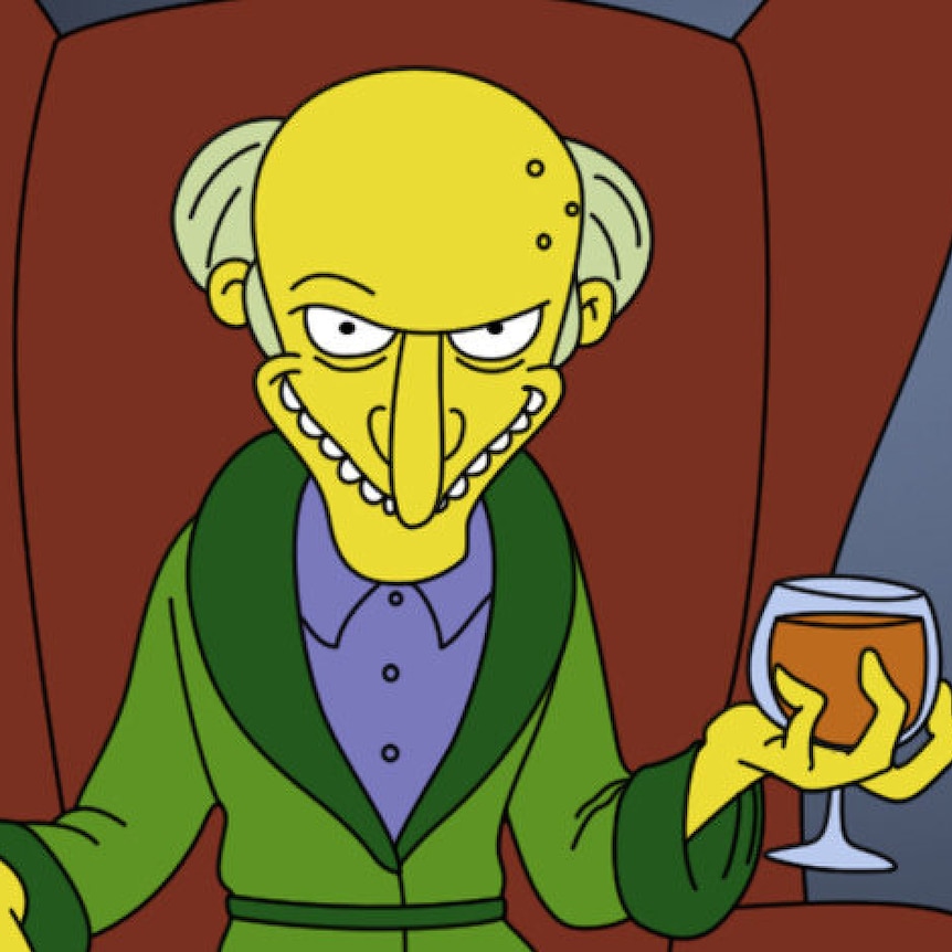 A yellow cartoon character holding a glass of wine from the Simpsons