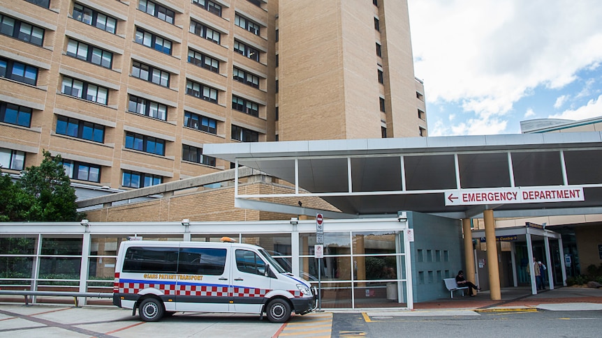 An ambulance outside Canberra Hospital emergency department.