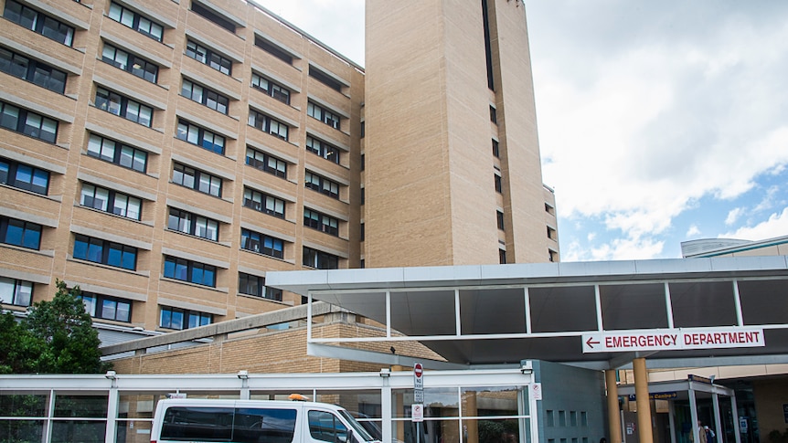 An ambulance outside Canberra Hospital emergency department.