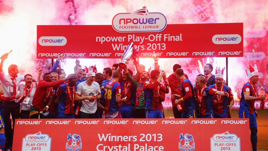 Crystal Palace players celebrate victory over Watford in the Championship playoff final.