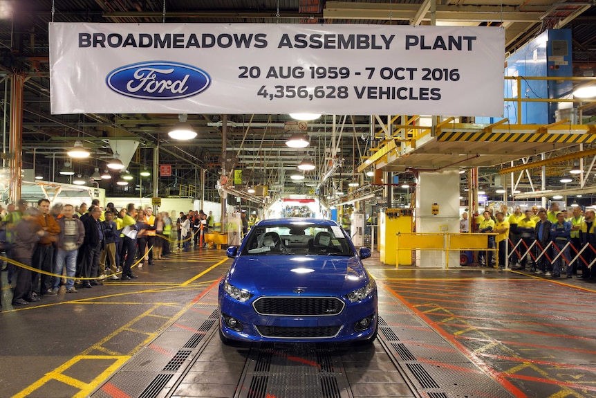 The final car rolls off the production line at Ford in Broadmeadows 7 October 2016