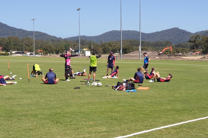 The Adelaide Strikers held their first training session in Coffs Harbour after fleeing South Australia's COVID-19 lockdown.