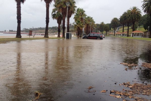 Geelong's beach front, after the city was hit by a severe thunderstorm and heavy rain.