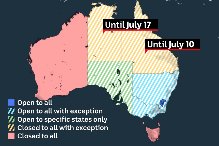 Map showing which states are and aren't open to travel