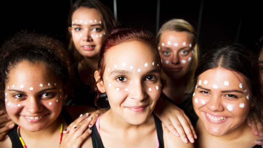 Indigenous students during a performance at Bremer State High School in Ipswich.