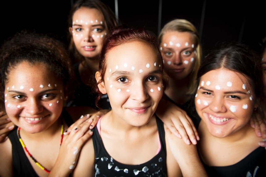 Indigenous students during a performance at Bremer State High School in Ipswich.
