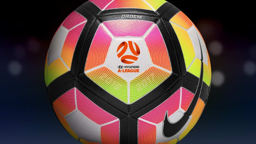 Image on January 25, 2017, of a soccer ball featuring the new logo of the A-League.