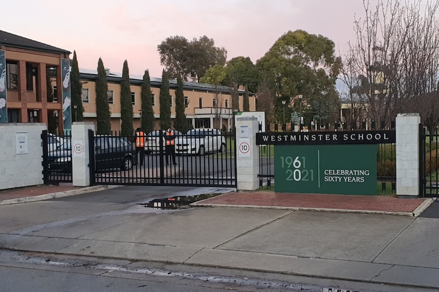 A school with the gate closed