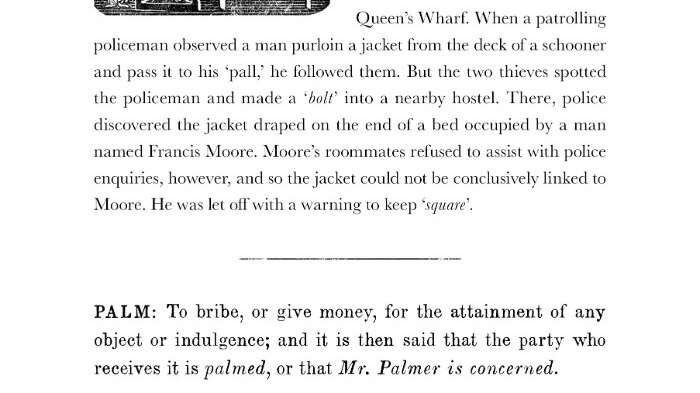 An excerpt of convict slang from Simon Barnard's book.