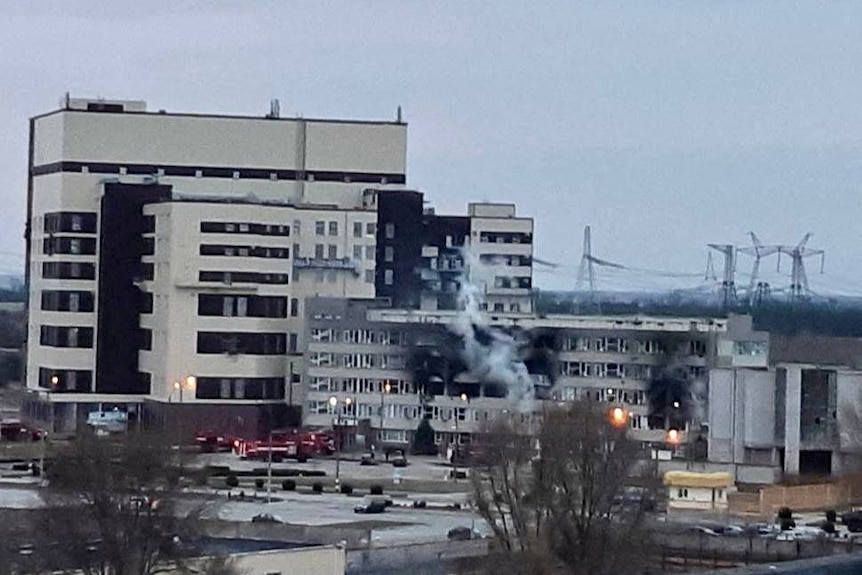 Smoke seen from damaged building.