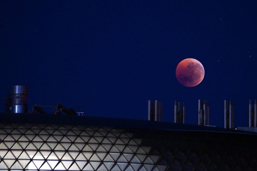 Blood Moon rises over Adelaide's SAHMRI medical research institute.
