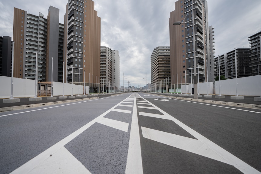 A view of the Tokyo Olympic village from the outside