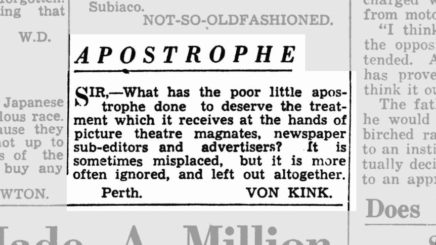A newspaper letter to the editor complaining about the misuse of apostrophes.