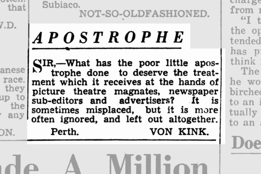 A newspaper letter to the editor complaining about the misuse of apostrophes.