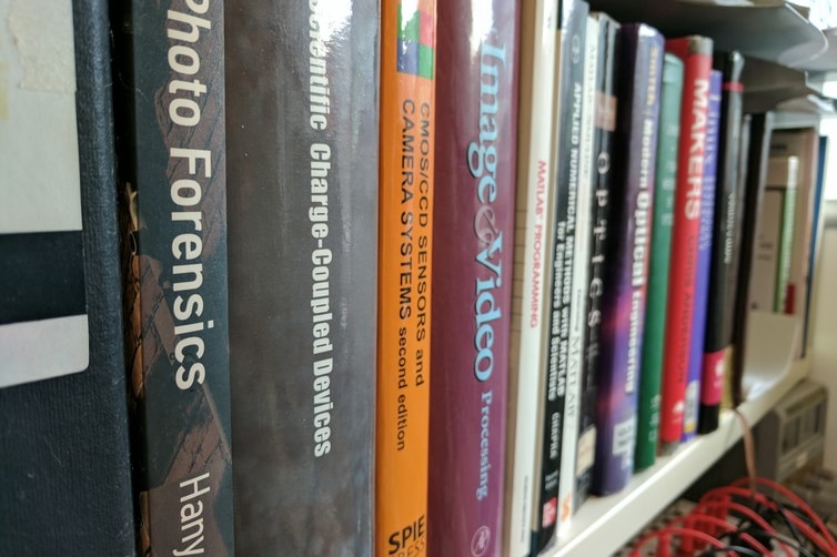 A selection of books near the author's desk.