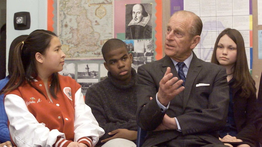 Prince Philip talks with Westchester High School students