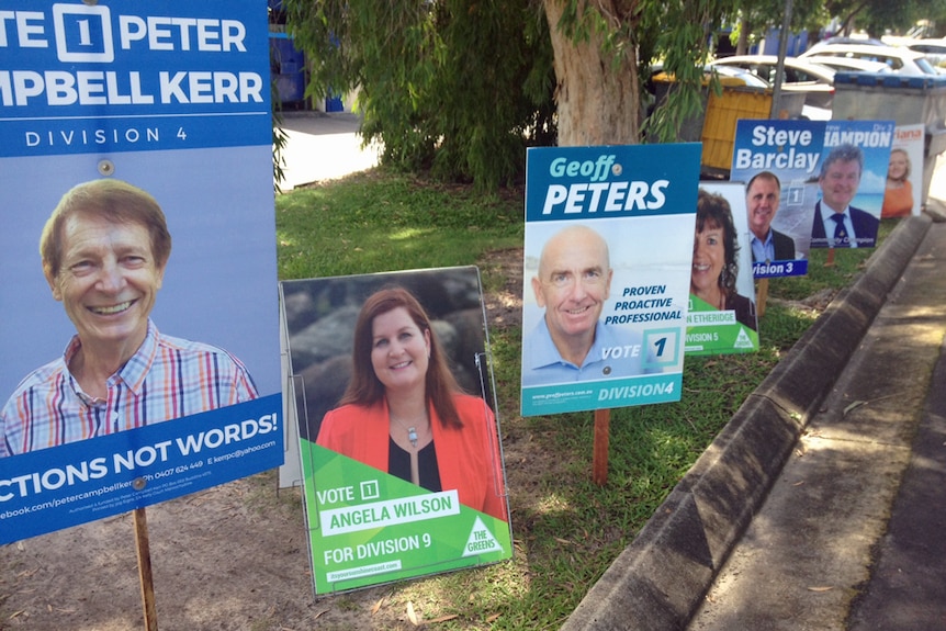 Council placards cover roadsides across the Sunshine Coast.