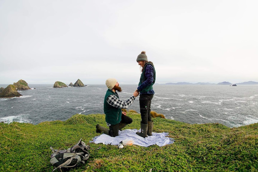 Grant proposes to Hannah on Maatsuyker Island