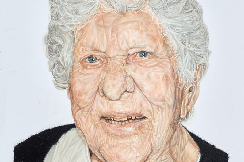 Hannah Batchelor's entry shows her 103-year-old great-grandma with short, curly white hair.