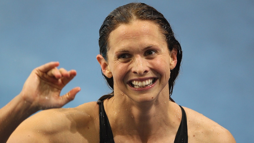 Libby Trickett smiles at the Olympic swimming trials