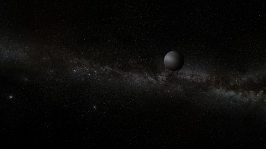 An artist's impression of a free-floating planet.