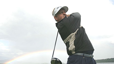 Colin Montgomerie warms up for the British Open