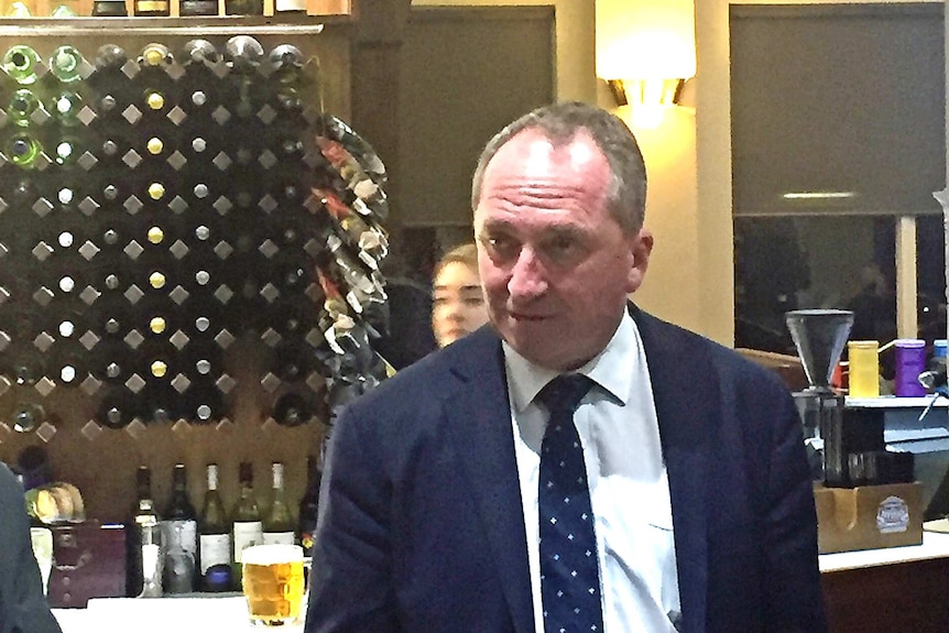 Deputy PM Barnaby Joyce standing at a bar