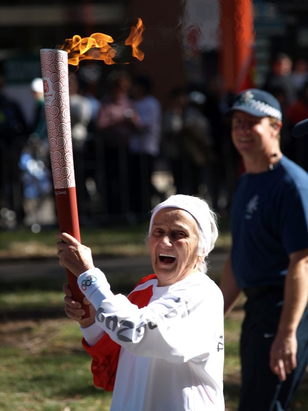 Stasia Dabrowski takes part in the Olympic torch relay in Canberra, April 24, 2008.